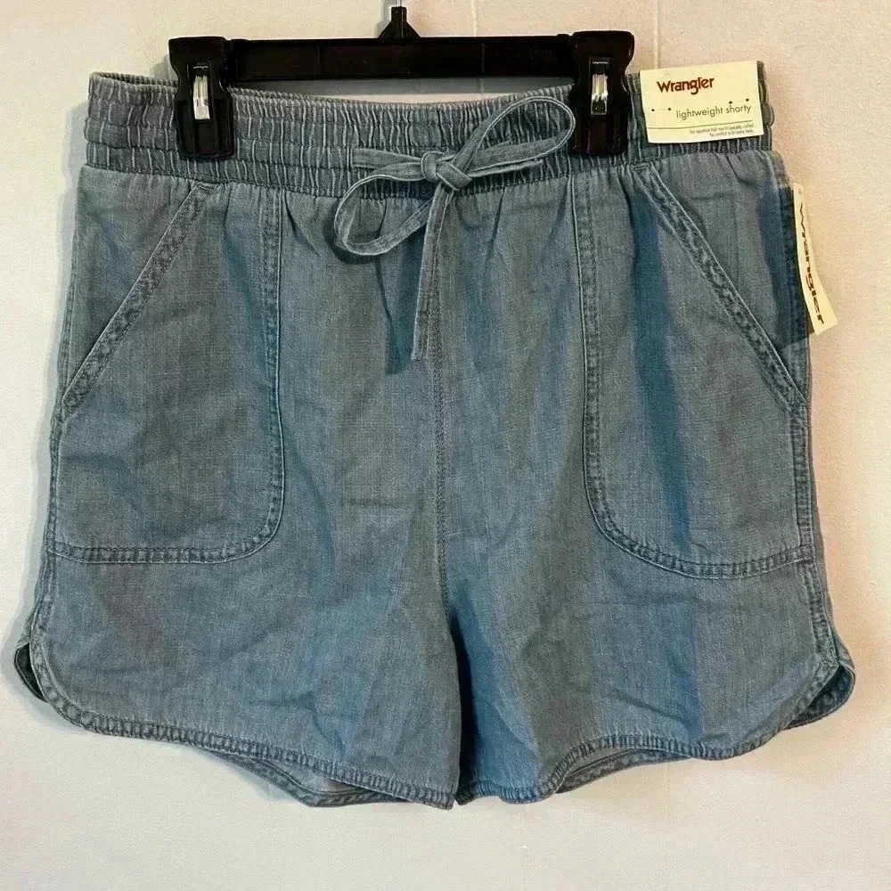 Wrangler Lightweight Shorty‎ Womens High Rise Light Wash Denim Shorts Blue Small